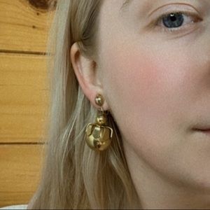 Vintage Clip On Earrings Gold Glitzy Glam Chunky Dangle Ball Art Deco